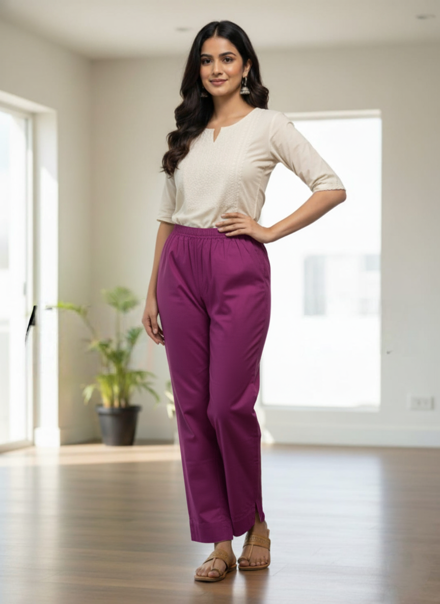 Womens's Cotton Straight pant Majenta