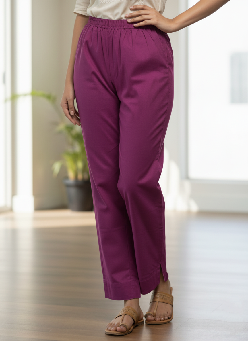 Womens's Cotton Straight pant Majenta