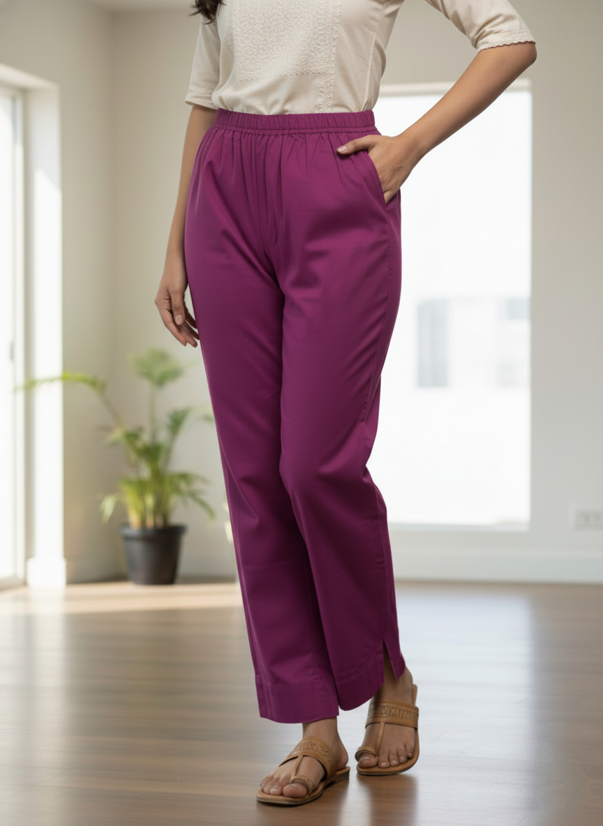 Womens's Cotton Straight pant Majenta