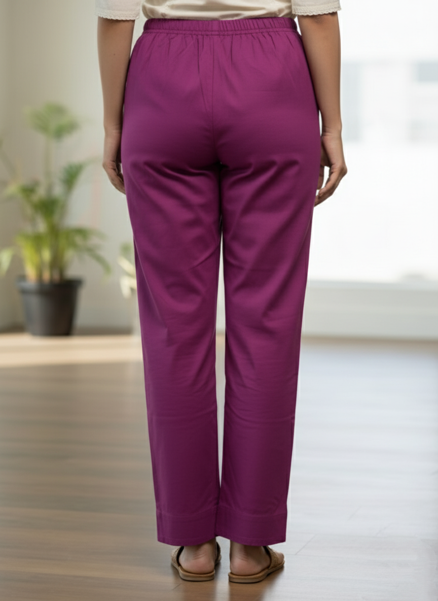Womens's Cotton Straight pant Majenta