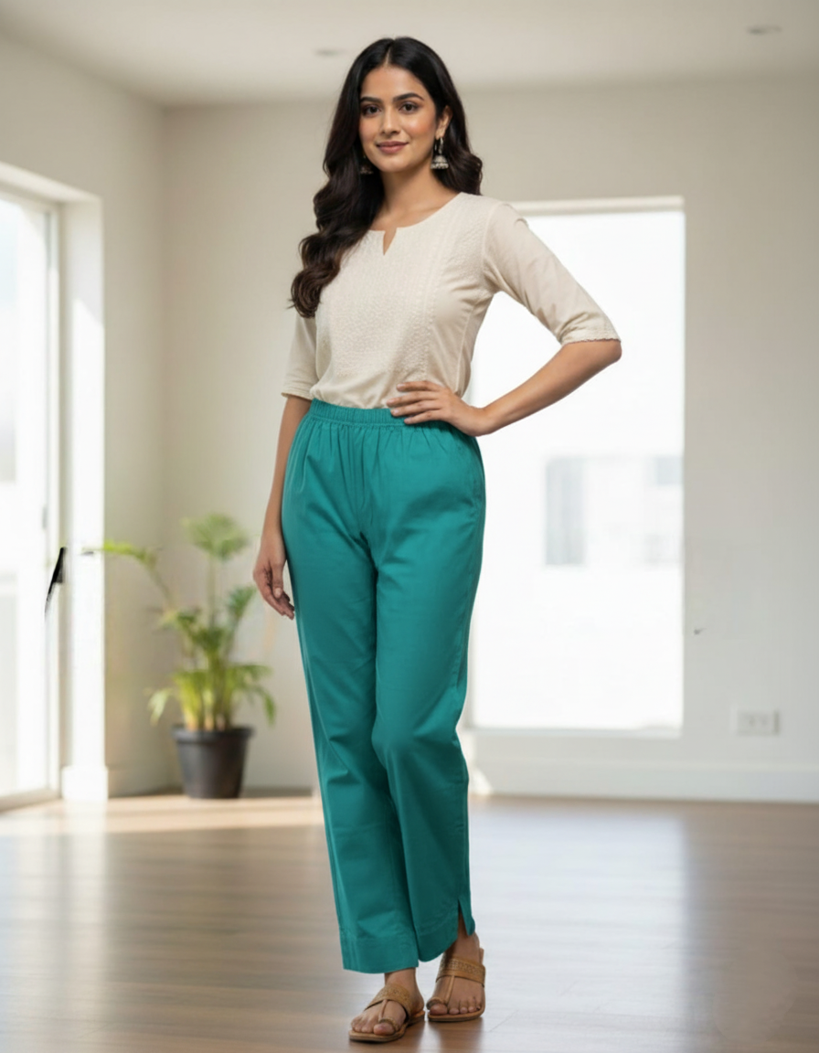 Womens's Cotton Straight pant Rama green