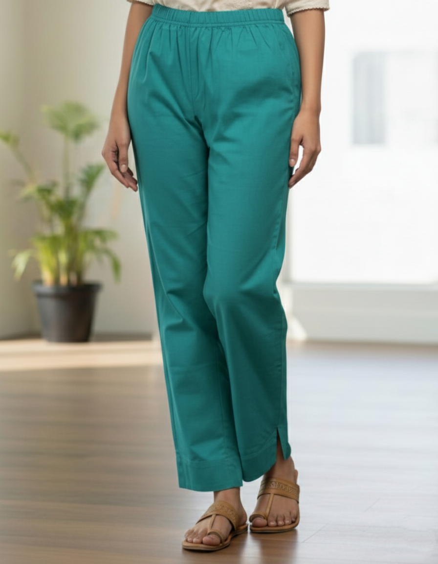 Womens's Cotton Straight pant Rama green