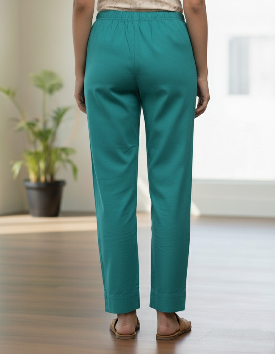 Womens's Cotton Straight pant Rama green