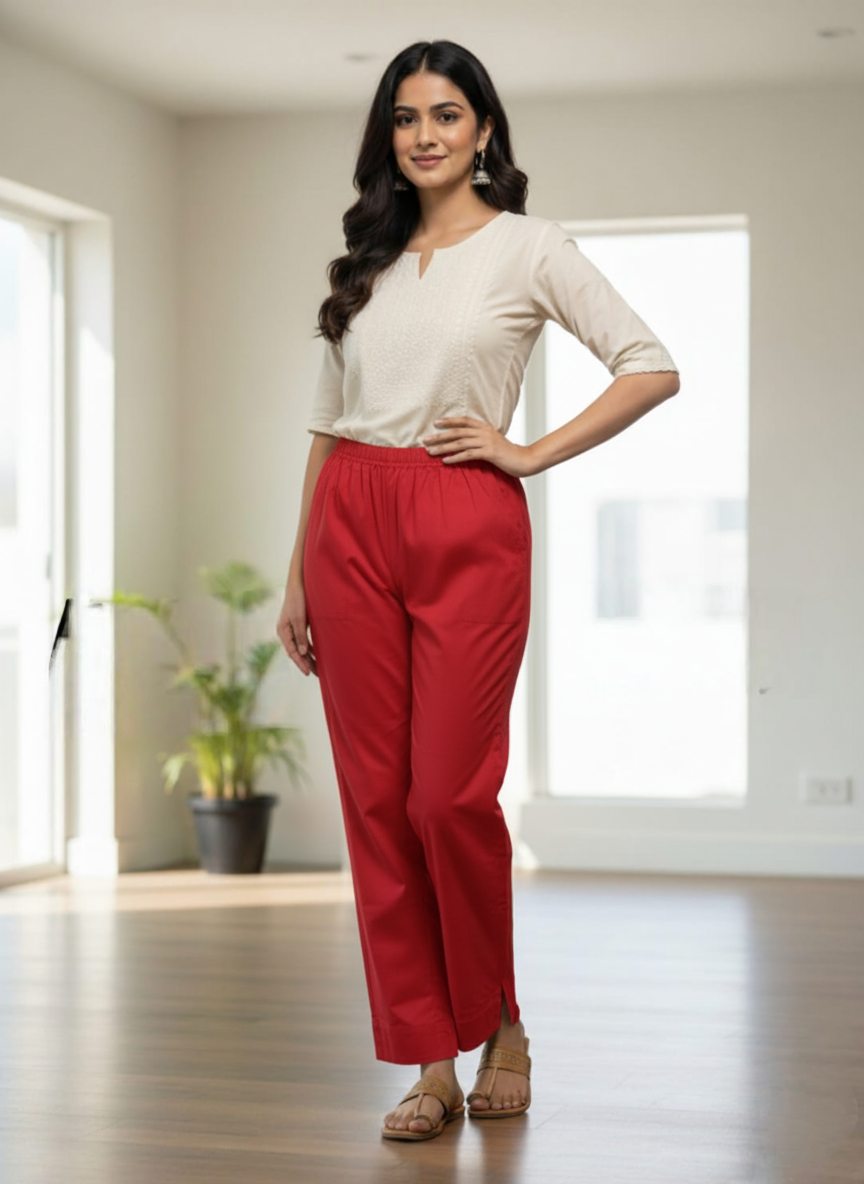 Womens's Cotton Straight pant Red