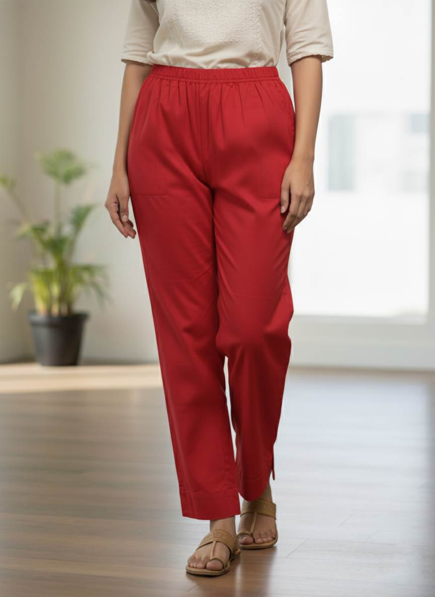 Womens's Cotton Straight pant Red