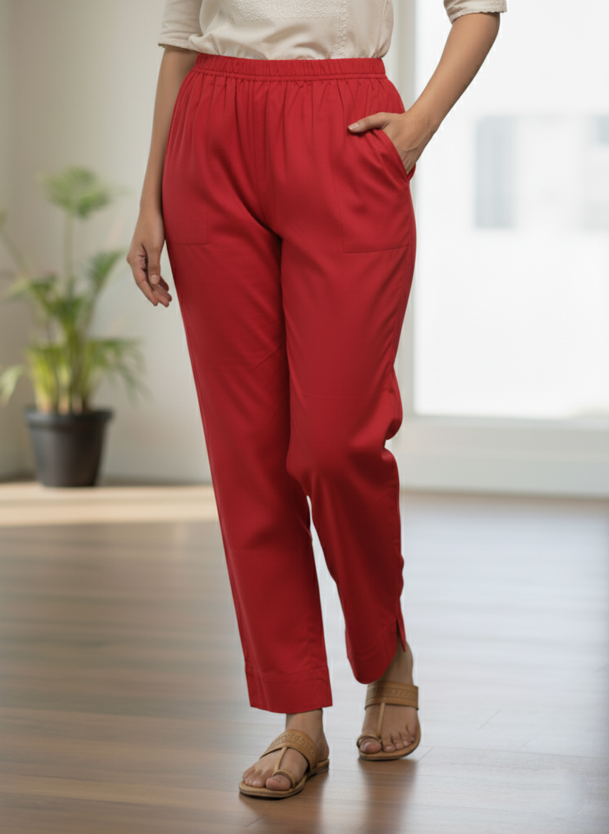 Womens's Cotton Straight pant Red