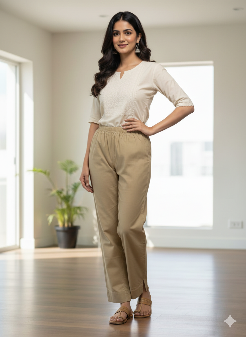 Womens's Cotton Straight pant Beige