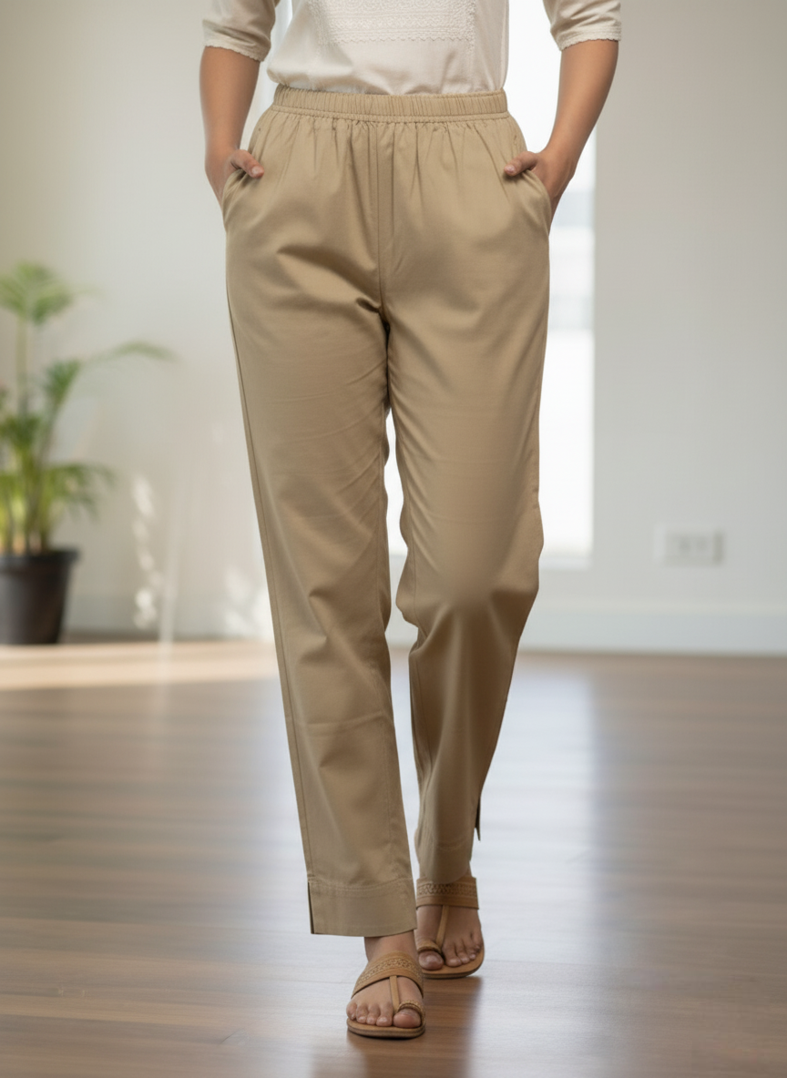 Womens's Cotton Straight pant Beige