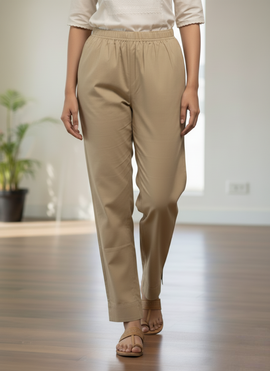Womens's Cotton Straight pant Beige
