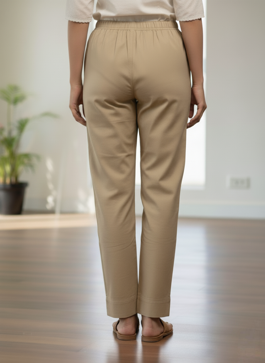 Womens's Cotton Straight pant Beige