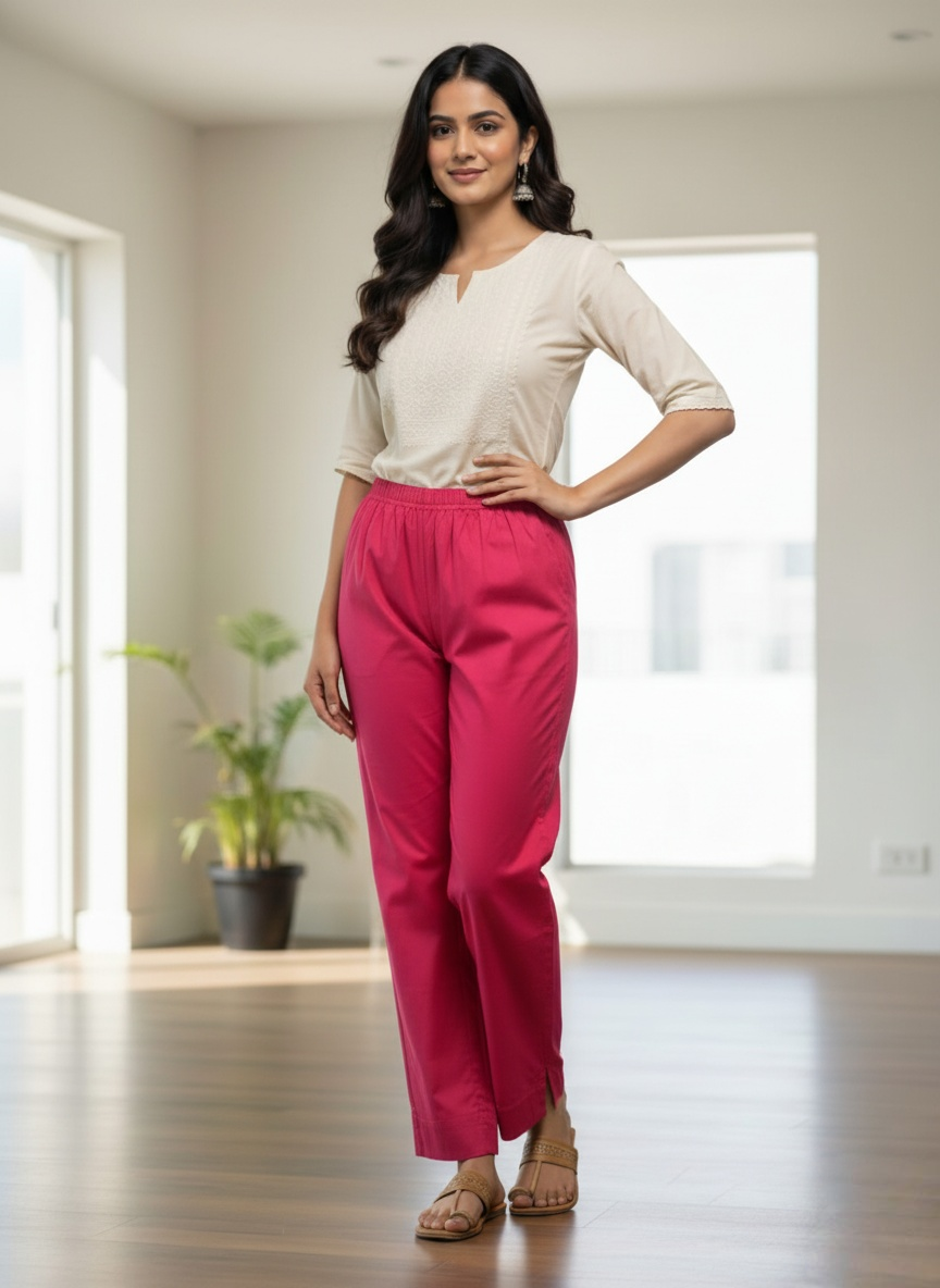 Womens's Cotton Straight pant Rani Pink