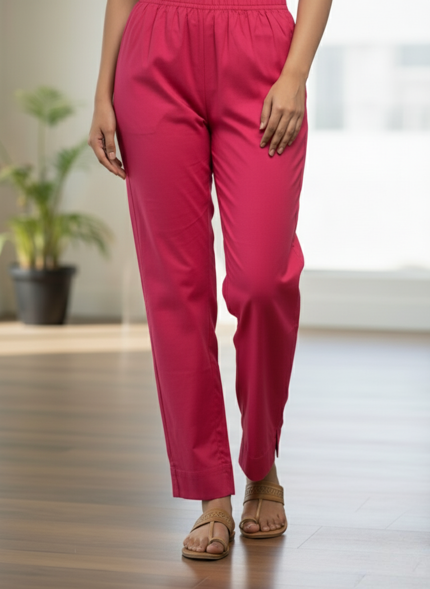 Womens's Cotton Straight pant Rani Pink