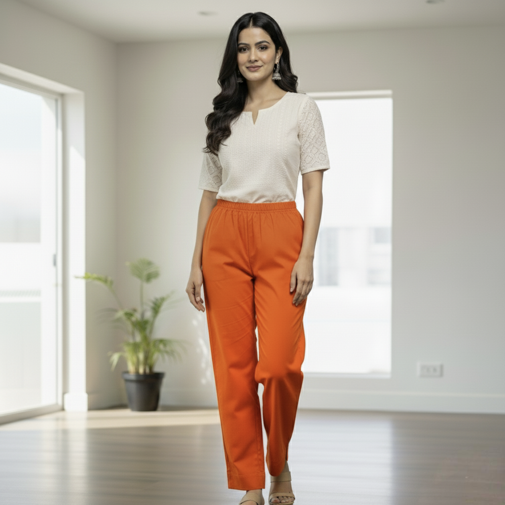 Womens's Cotton Straight pant Orange