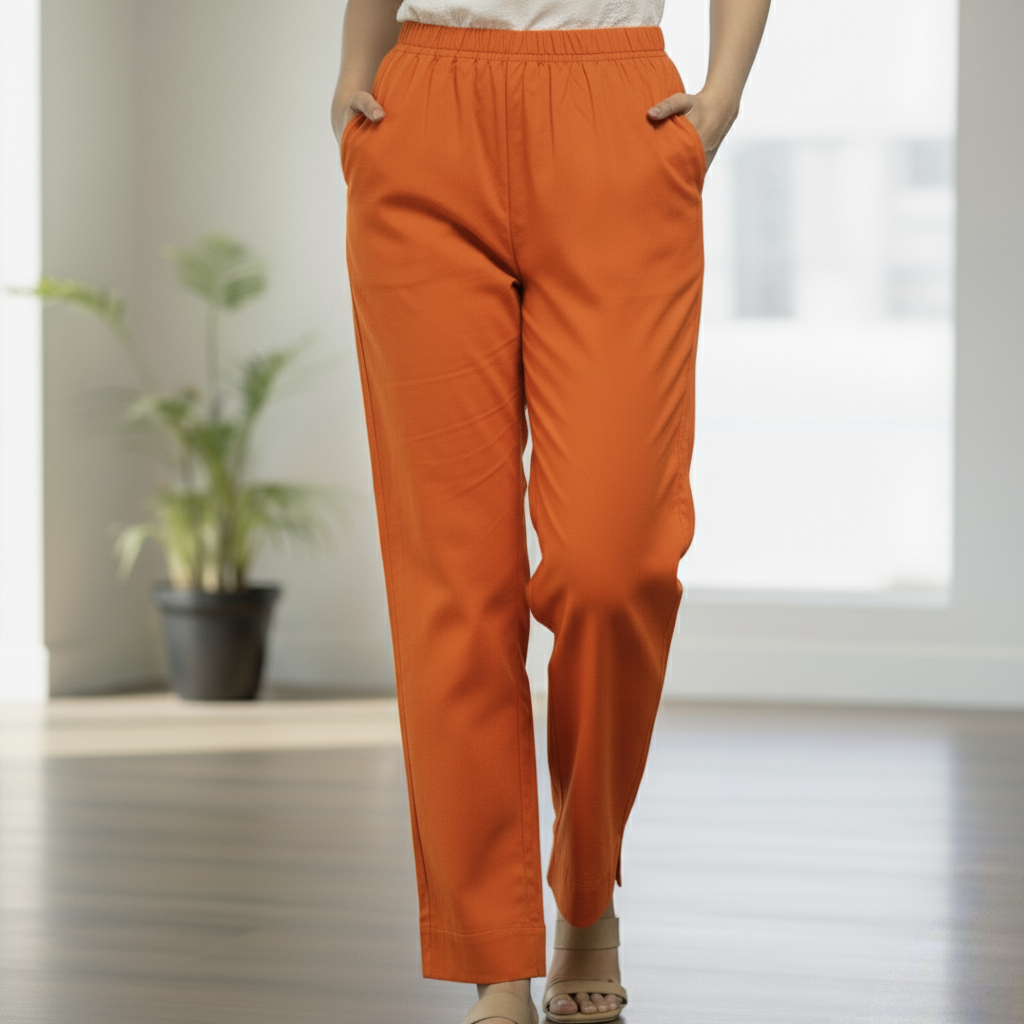 Womens's Cotton Straight pant Orange