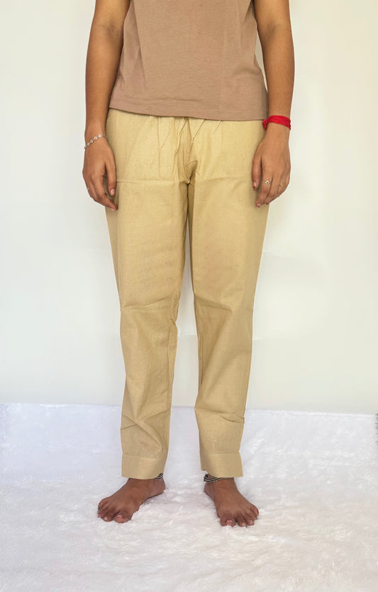 Beige Cotton Straight pant