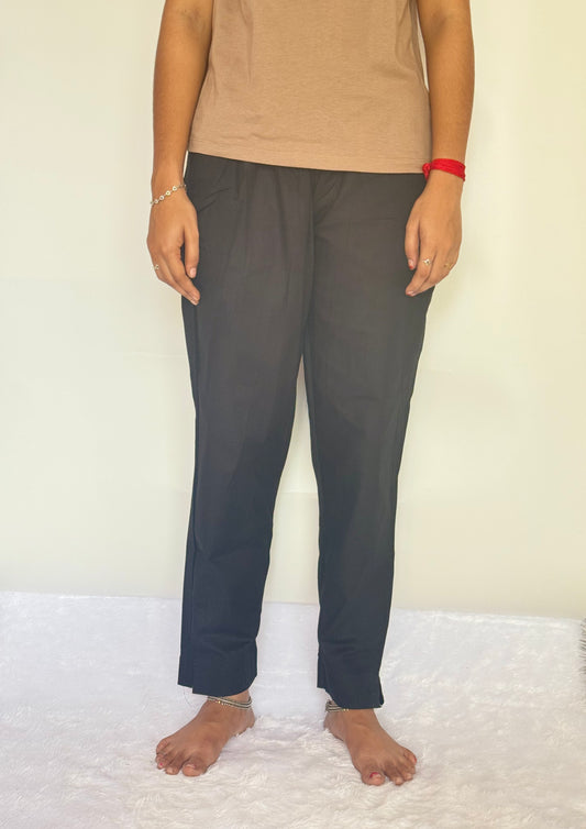 Black cotton Straight pant