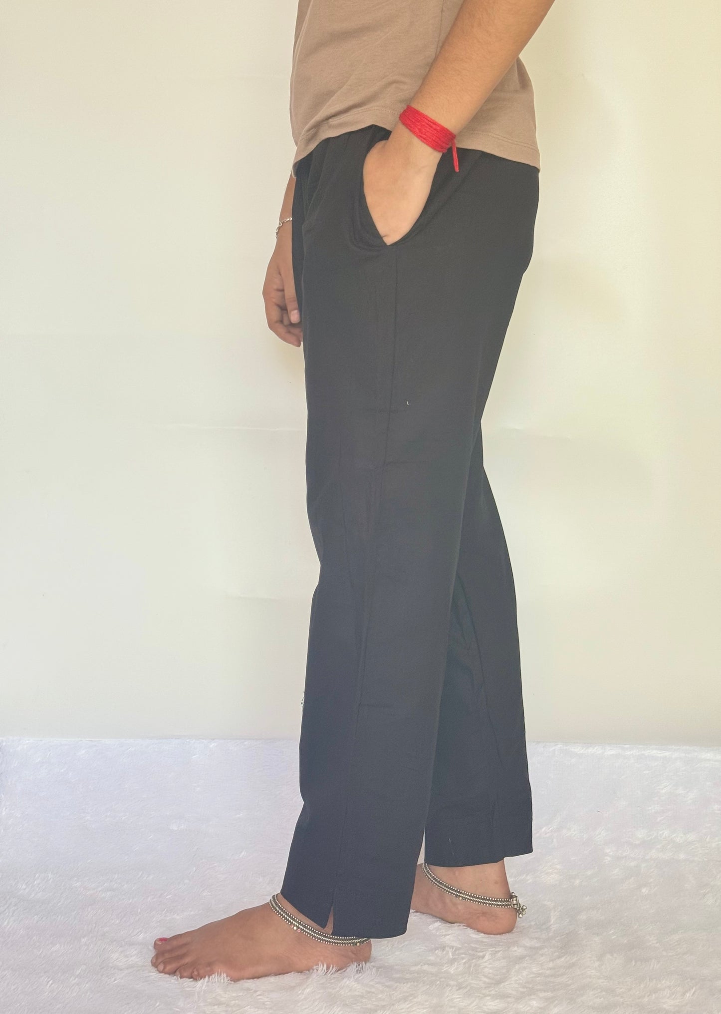 Black cotton Straight pant