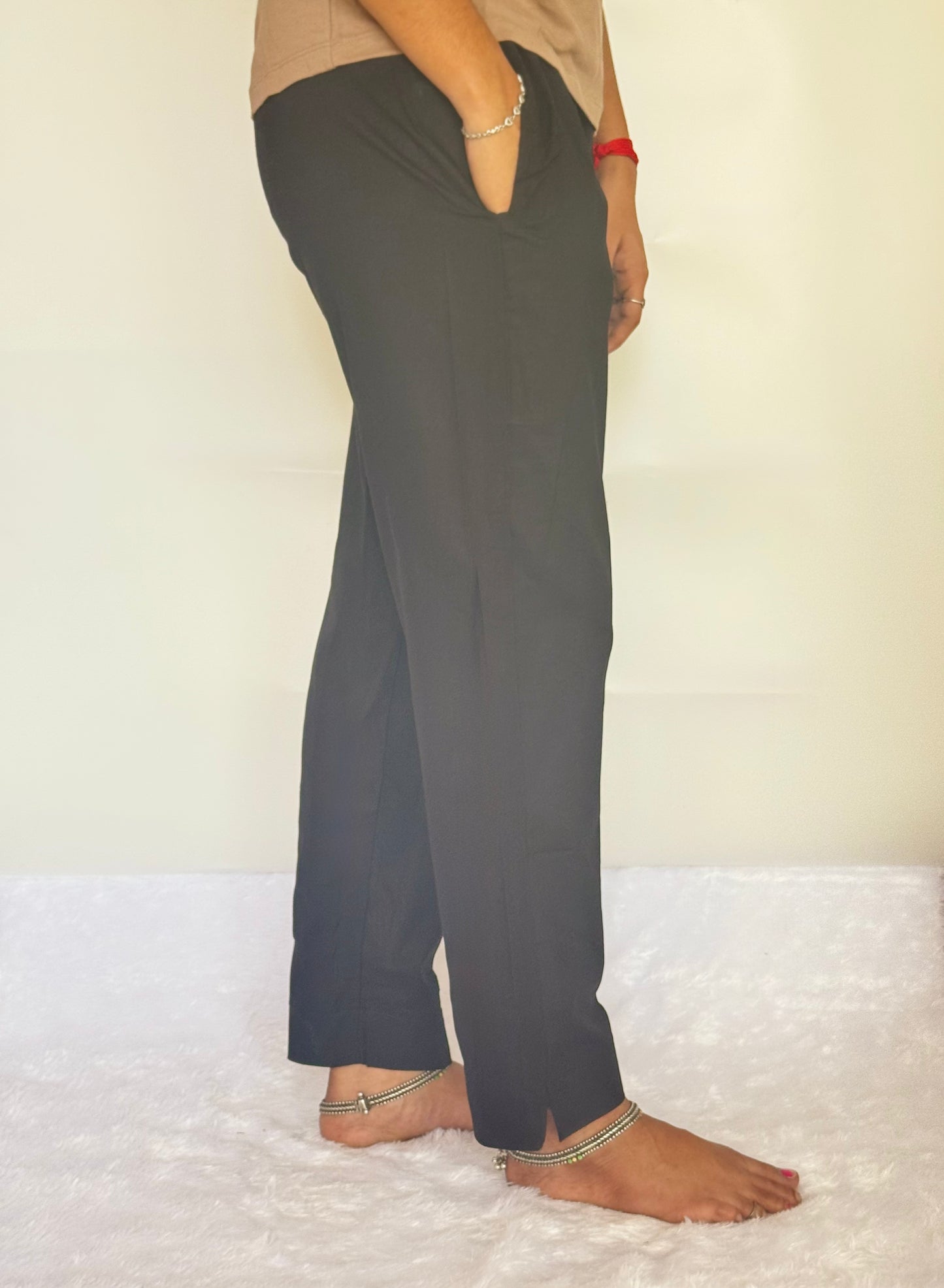 Black cotton Straight pant