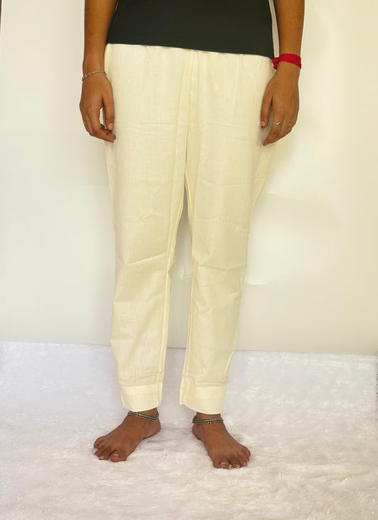 Cream Cotton Straight pant