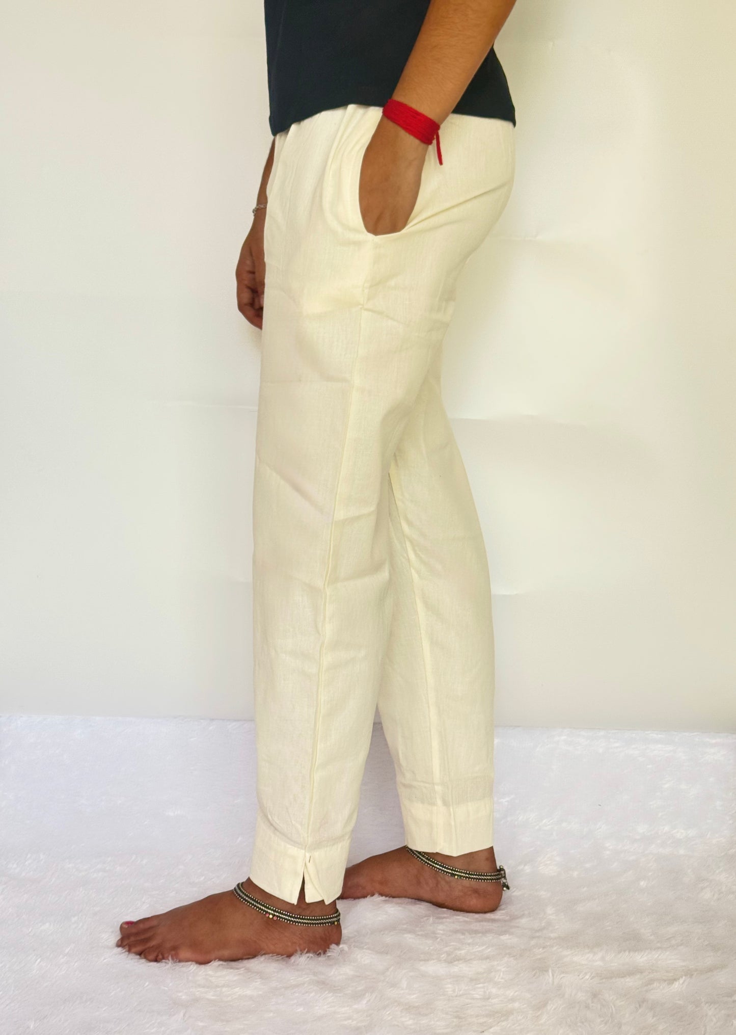 Cream Cotton Straight pant
