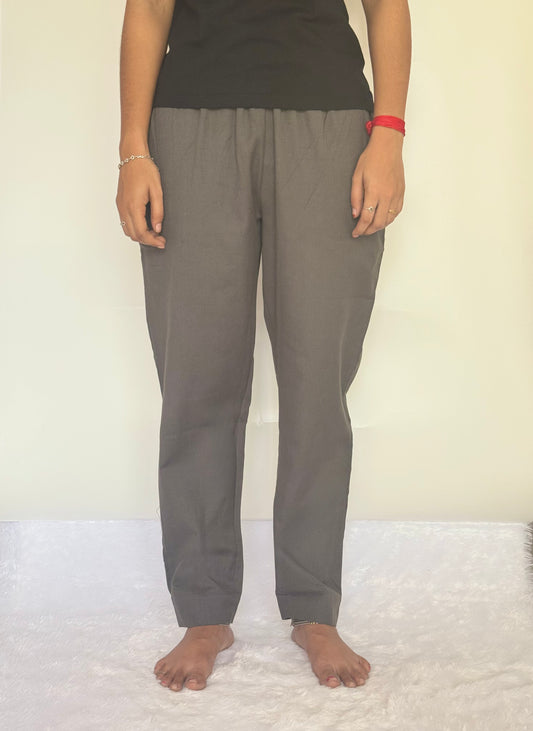 Grey Cotton Straight pant