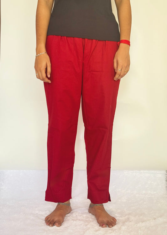 Maroon Cotton Straight pant