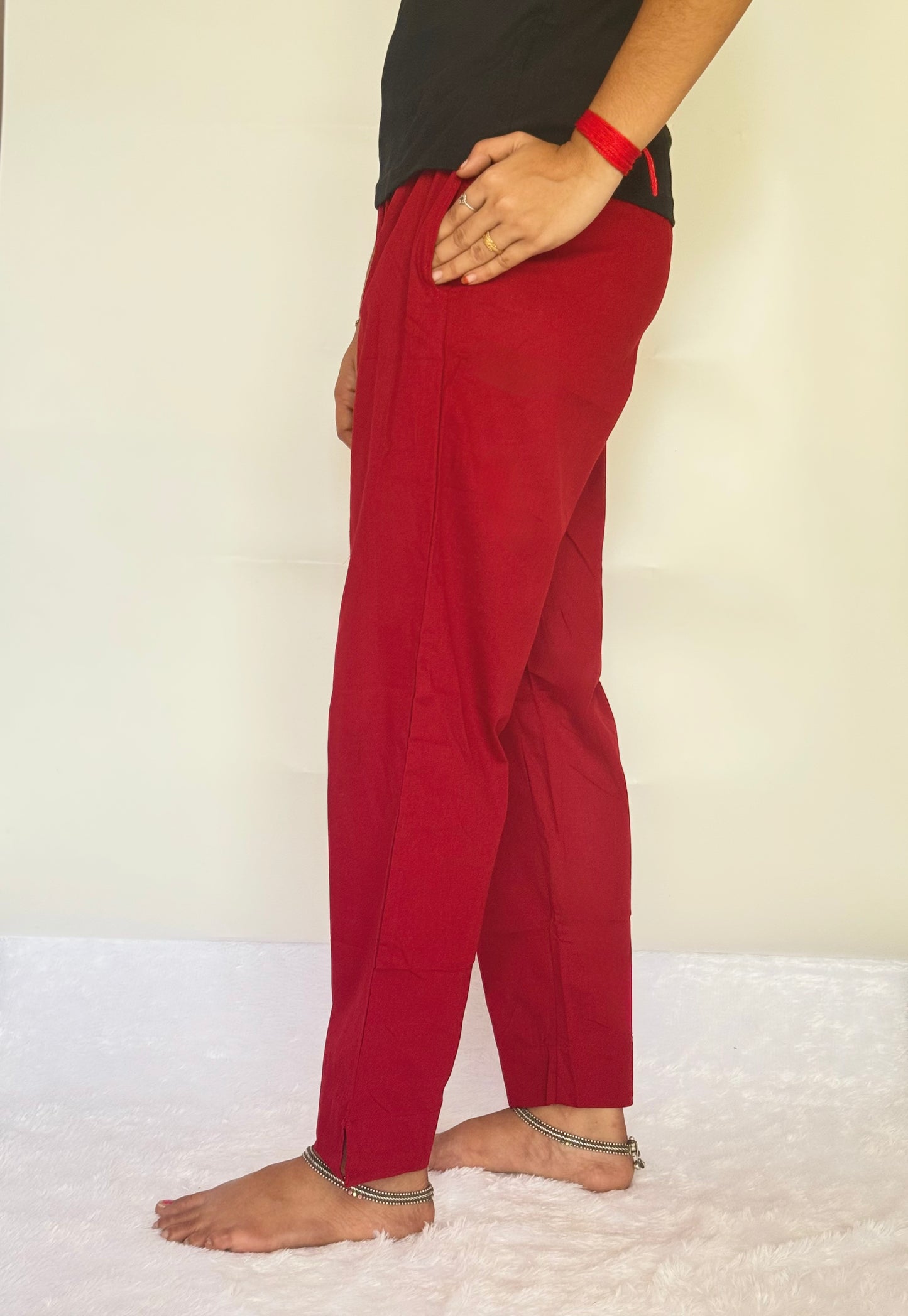 Maroon Cotton Straight pant