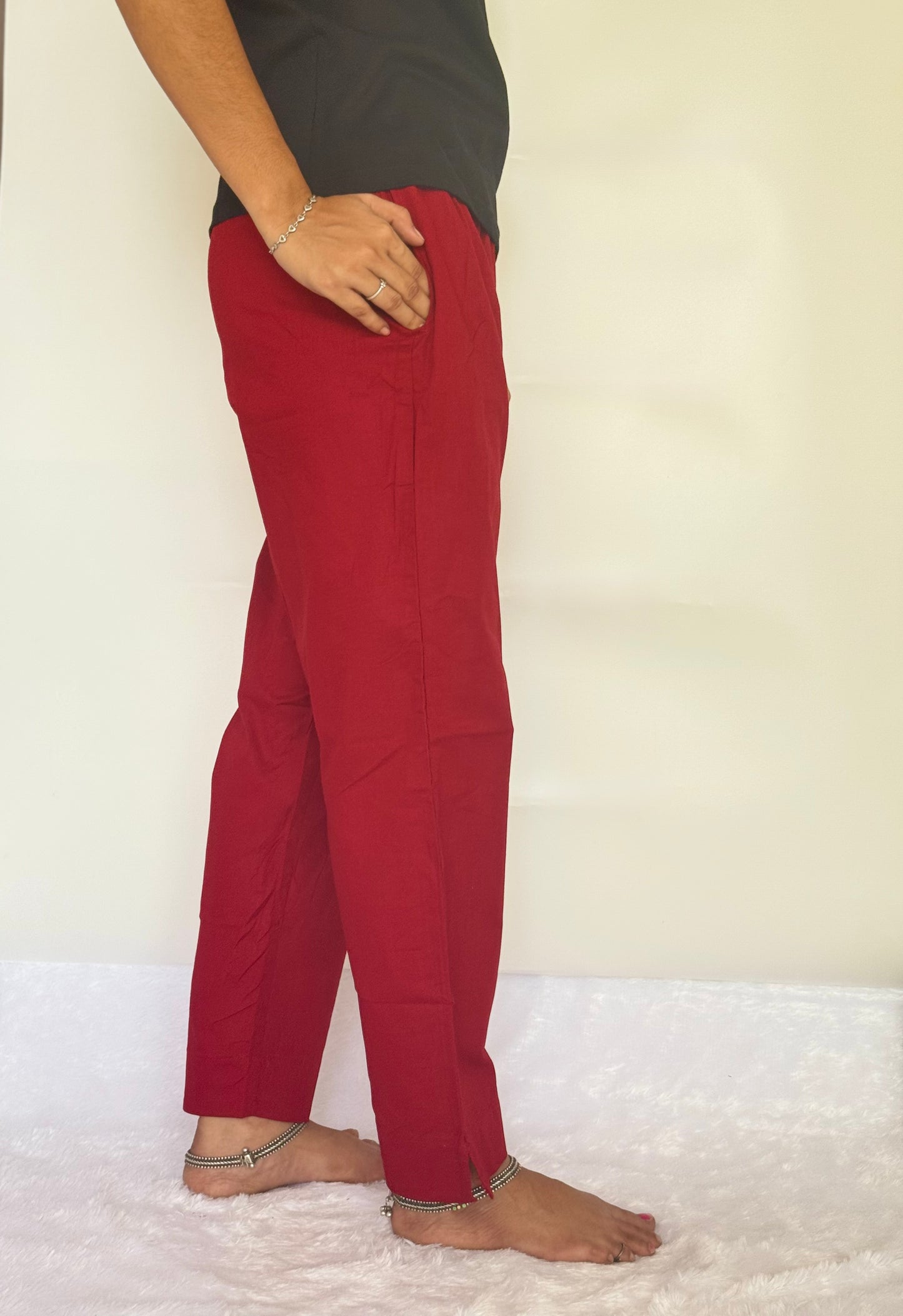 Maroon Cotton Straight pant