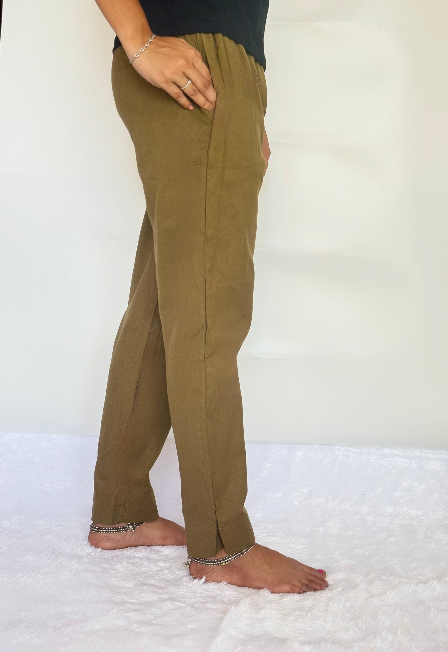 Dark Olive Cotton Straight pant