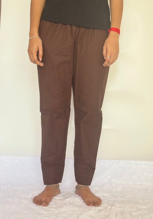 Brown Cotton Straight pant