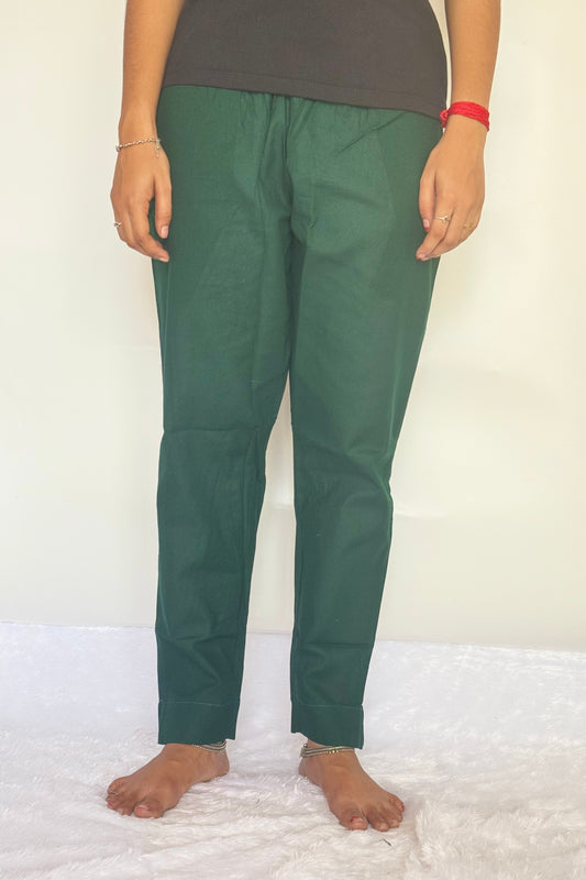 Bottle Green Cotton Straight pant