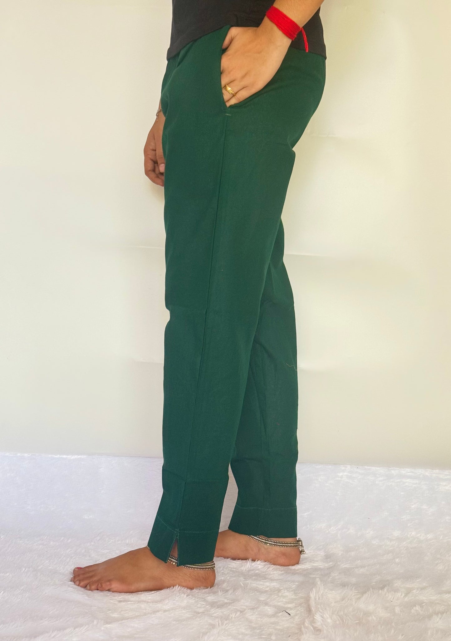 Bottle Green Cotton Straight pant