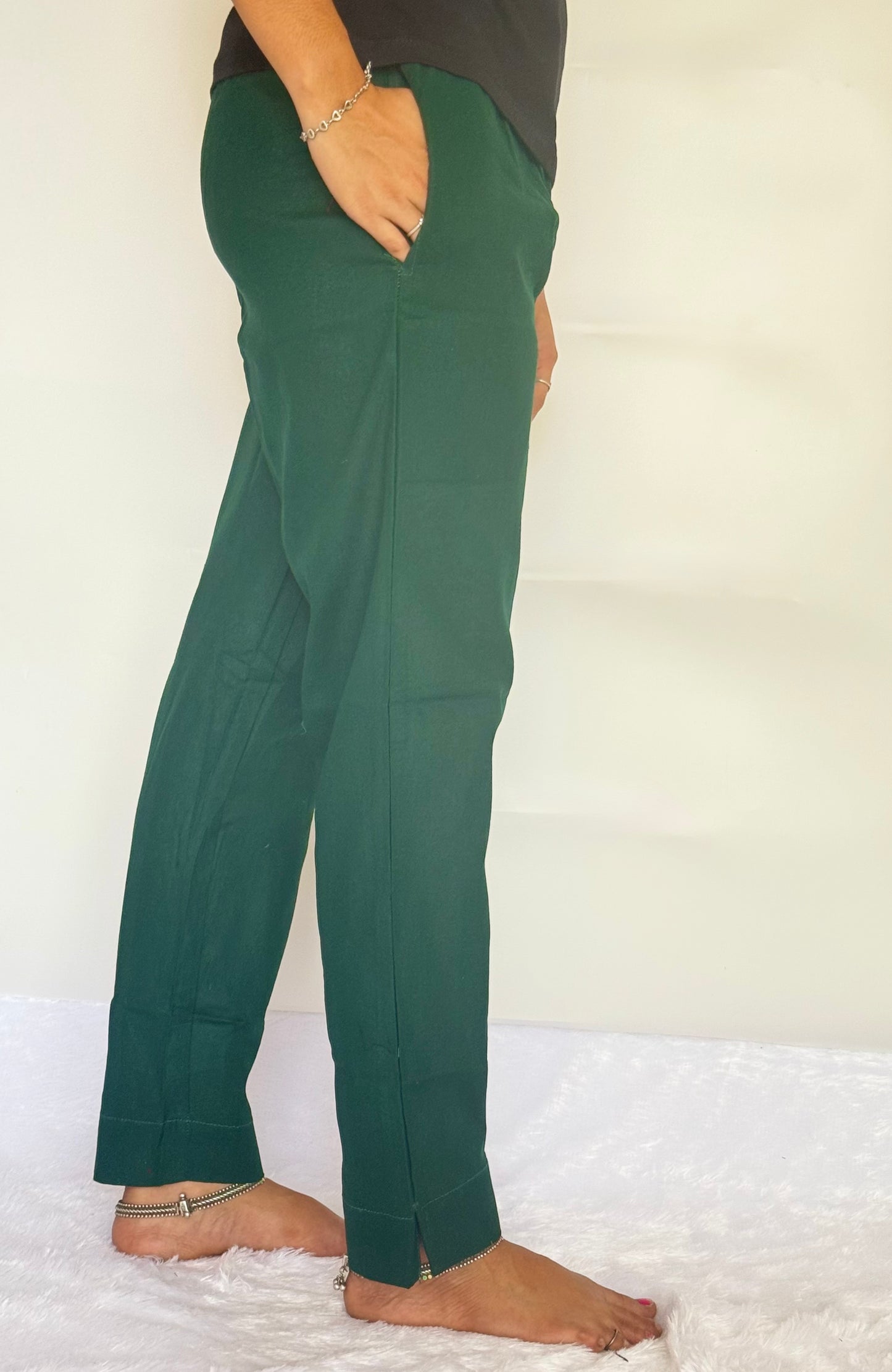 Bottle Green Cotton Straight pant
