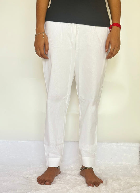 White Cotton Straight pant